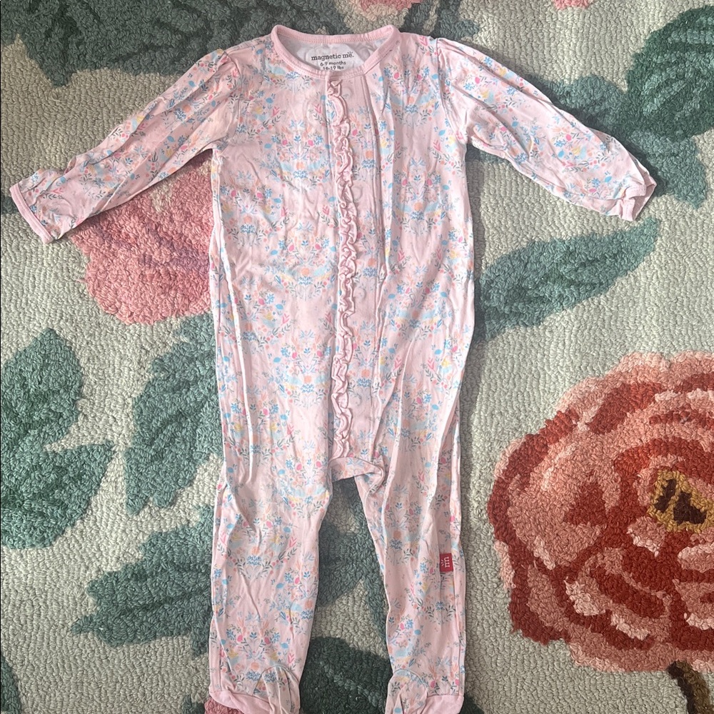 Magnetic Me Pink Floral Kids Pajama Footie